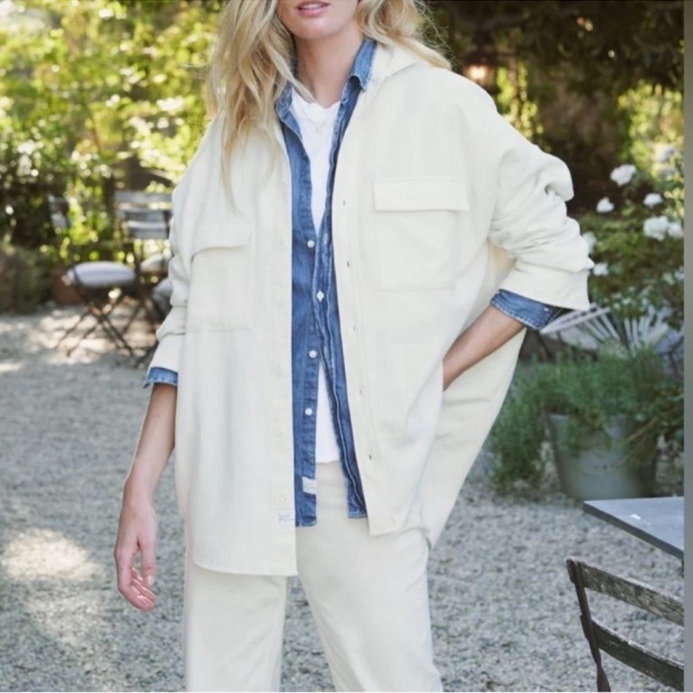 Frank & Eileen McLoghlin Flannel Shirt Jacket Button Down XS/S Cream